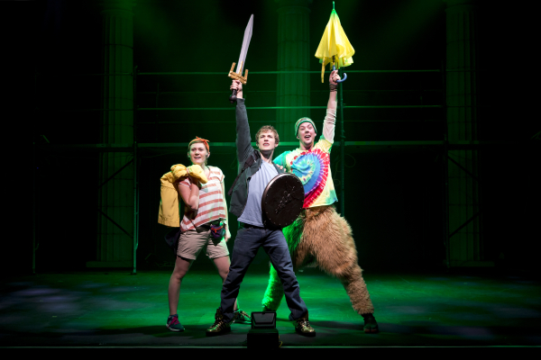 Kristin Stokes as Annabeth, Eric Meyers as Percy Jackson, and Jordan Stanley as Grover in TheatreworksUSA production of The Lightning Thief, directed by Stephen Brackett, at the Lucille Lortel Theatre.