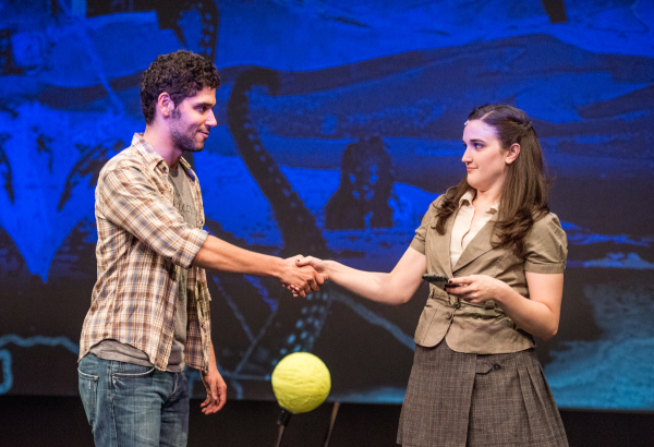 Perry Sherman as Peter and Alison Novelli as Jacqui in WikiMusical, directed by Richard J. Hines, at the PTC Performance Space as part of the 2014 New York Musical Theatre Festival.