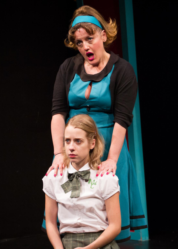 Jennifer Simard (top) as Chrystal McCutter and Alyse Alan Louis  as Maggie McCutter in Academia Nuts.