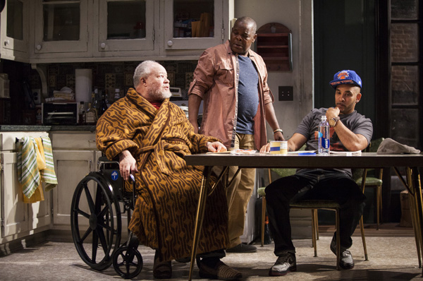Stephen McKinley Henderson, Ray Anthony Thomas, and Victor Almanzar star in Stephen Adly Guirgis&#39; Between Riverside and Crazy, directed by Austin Pendleton, at Atlantic Theater Company. 