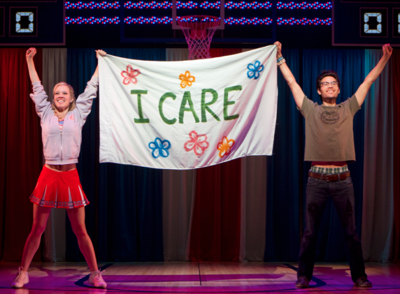Patti Murin and Jason Tam in the Broadway production of Lysistrata Jones at the Walter Kerr Theatre.