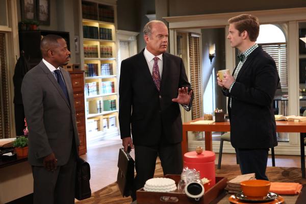 Martin Lawrence as Marcus Jackson, Kelsey Grammer as Allen Braddock, and Rory O&#39;Malley as Michael on the FX series Partners.