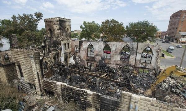 The remains of the Great Plains Theatre in Abilene, Kansas, after the July 23 fire.