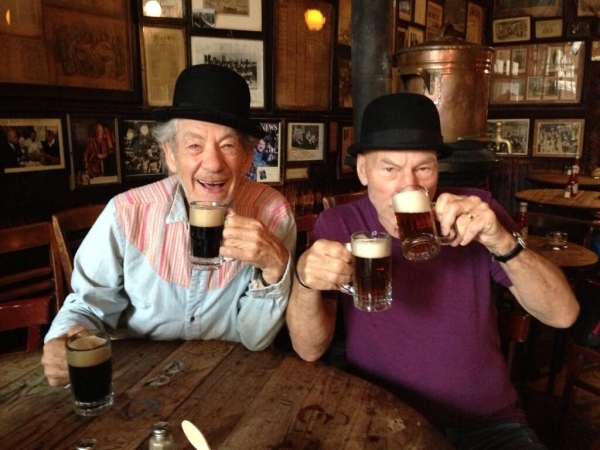 Sir Ian McKellen and Sir Patrick Stewart know a thing or two about performing Shakespeare (and living it up in a pub).