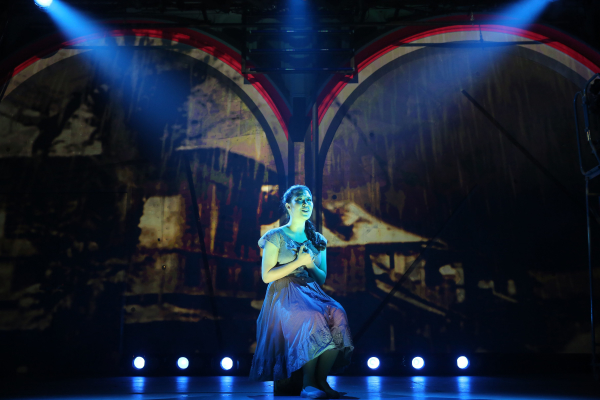 Ruthie Ann Miles as Imelda Marcos in Here Lies Love, directed by Alex Timbers, at The Public Theater.