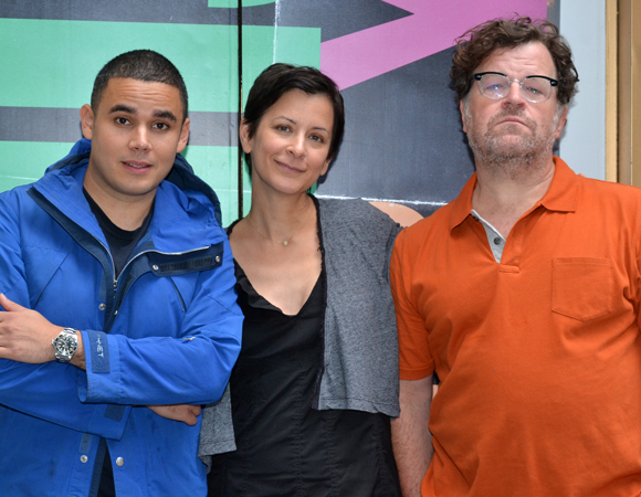 Director Anna D. Shapiro (center), with playwright Kenneth Lonergan (right) and composer Rostam Batmanglij.