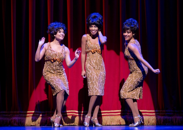 Sydney Morton, Valisia Lekae, and Ariana DeBose in a scene from Motown The Musical.