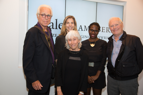Playwright John Guare, director Carolyn Cantor, Francine Horn, 2014 winning playwright Janine Nabers, and playwright Nicholas Wright.