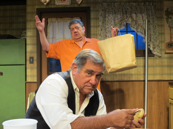 Dan Lauria (front) and Richard Zavaglia as Charlie and Dom in the world premiere of Lauria&#39;s Dinner With the Boys, directed by Frank Megna, at the New Jersey Repertory Company.