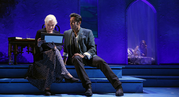 Rosemary Harris in a scene with Bhavesh Patel in Tom Stoppard&#39;s Indian Ink, directed by Carey Perloff, at Roundabout Theatre Company&#39;s Laura Pels Theatre