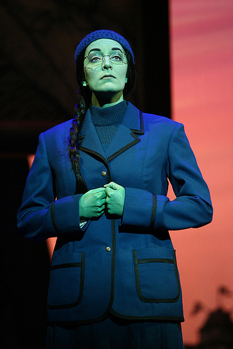 Julia Murney as Elphaba in Wicked on Broadway.