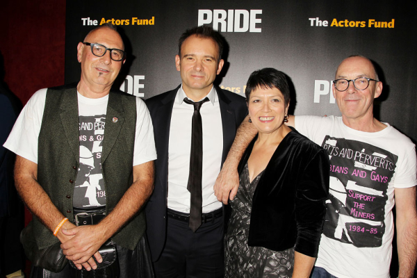Pride director Matthew Warchus (second from left) with the movie&#39;s real-life inspirations, Siân James, and Mike Jackson.