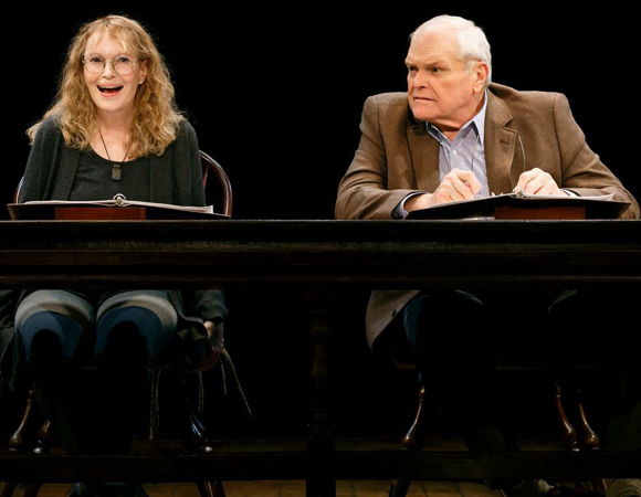 Mia Farrow as Melissa Gardner and Brian Dennehy as Andrew Makepeace Ladd III in A.R. Gurney&#39;s &#39;&#39;Love Letters&#39;, directed by Gregory Mosher, at the Brooks Atkinson Theatre.
