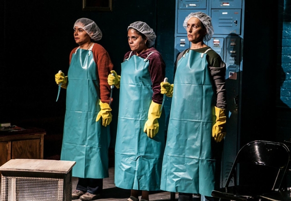 Liza	Fernandez, Annie Henk, and Lisa  Ramirez in a scene from Ramirez&#39;s To the Bone, directed by Lisa Peterson, at the Cherry Lane Theatre.