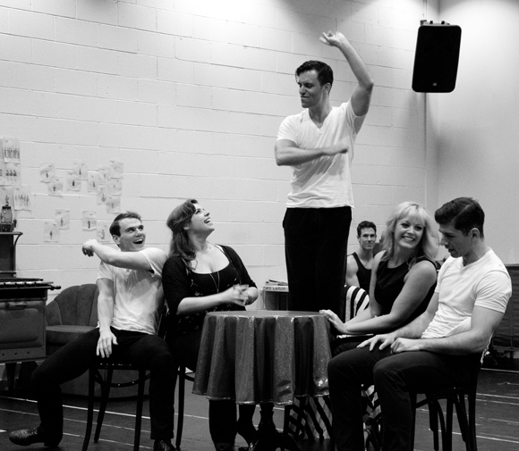A moment in rehearsal from On the Town, which features new &quot;additional material&quot; by the playwrights Robert Cary and Jonathan Tolins.