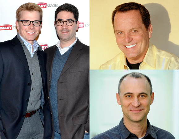 Robert Cary and Jonathan Tolins (left) and David Lee and Joel Fields (right) are responsible for providing revisions for the new productions of the musicals On the Town and Can-Can.