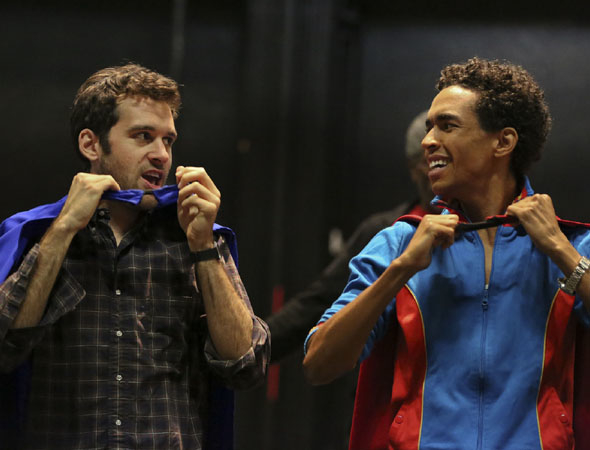 Adam Chanler-Berat and Kyle Beltran in rehearsal for The Fortress of Solitude, which will be the first Public Theater production offering free first preview tickets.