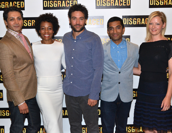 Hari Dhillon, Karen Pittman, Josh Radnor, Danny Ashok, and Gretchen Mol star in Disgraced on Broadway.