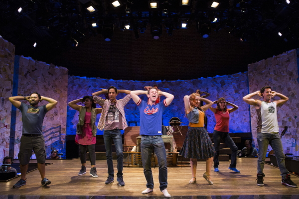 The cast of the world premiere musical Found, directed by Lee Overtree, at the Atlantic Theater Company&#39;s Linda Gross Theater. 