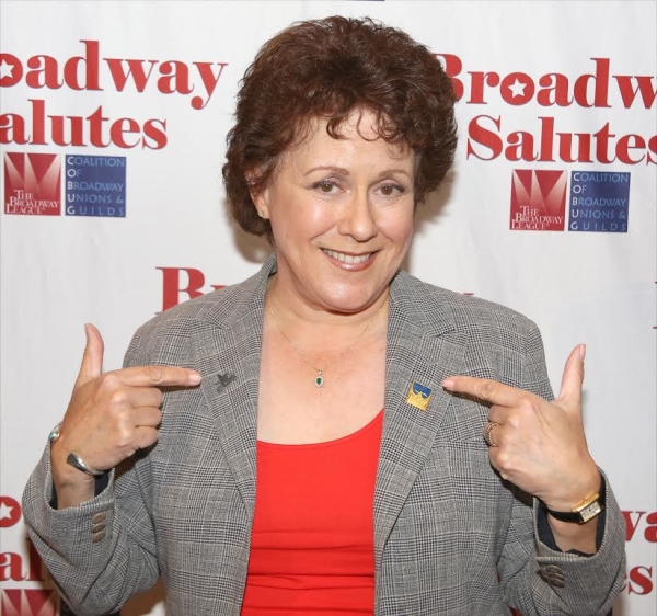 Judy Kaye shows off her brand new Broadway Salutes pin.