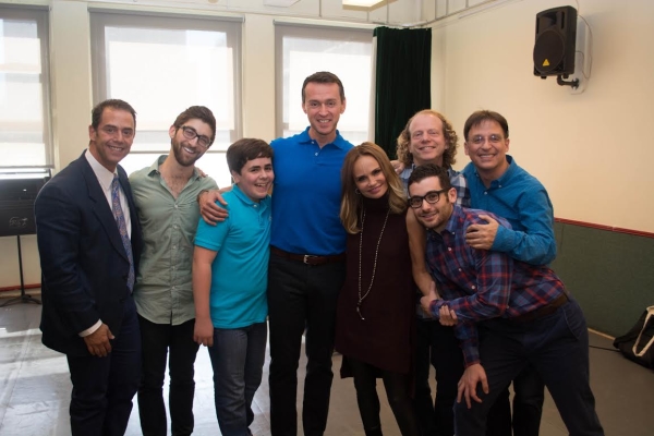 Noah Marlowe, Andrew Lippa, and Kristin Chenoweth (center) pose with the creative and producing team of I Am Harvey Milk.