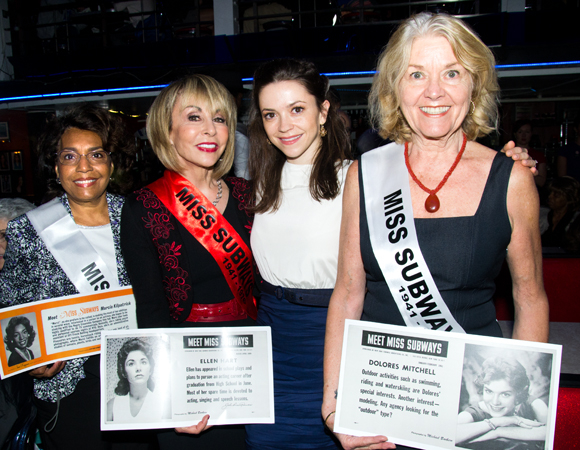 Ellen Hart and Megan Fairchild (center) join former Miss Subways winners Marcia Kilpatrick (left) and Dolores Mitchell (right).