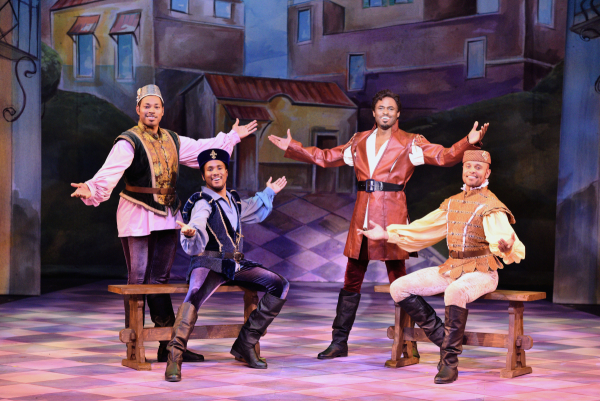 Jay Donnell, Eric B. Anthony, Wayne Brady, and Terrance Spencer in a scene from Kiss Me, Kate.