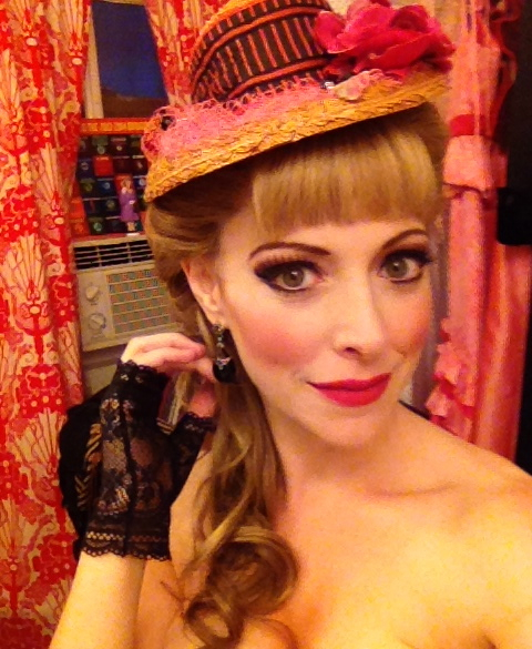 Pamela Bobb dressed to go on as Sibella in Broadway&#39;s A Gentleman&#39;s Guide to Love and Murder.