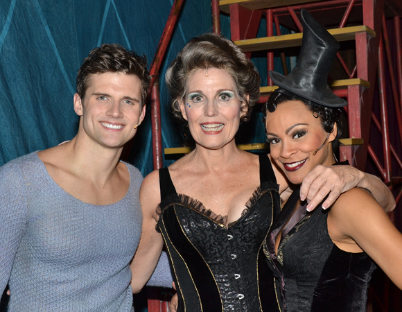 Lucie Arnaz poses before the show with stars Kyle Dean Massey (Pippin) and Carly Hughes (Leading Player).