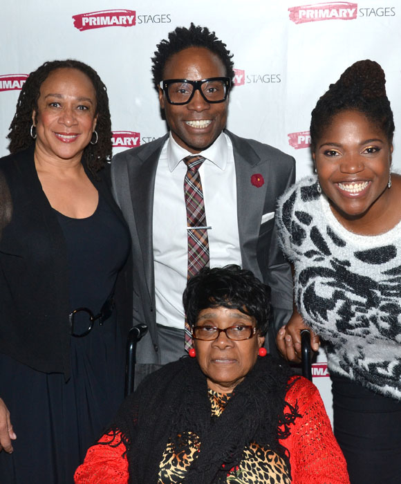Billy Porter (center) with the women in his life: his mother, Cloerinda Ford (seated), his sister, Mary Ford (right), and S. Epatha Merkerson (left), who plays mother Maxine in his new play, While I Yet Live.