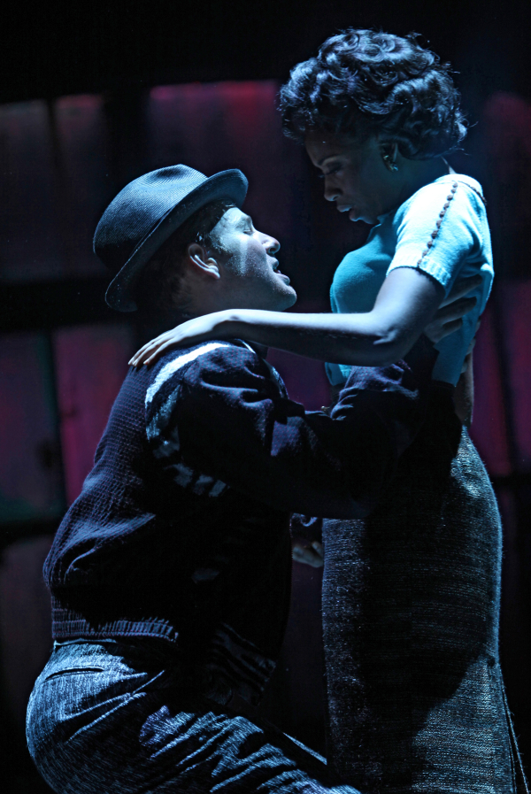 Chad Kimball and Montego Glover as Huey and Felicia in Memphis.