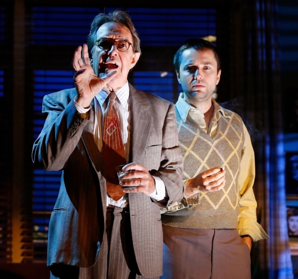 Larry Pine as Raymond Chandler and Vincent Kartheiser as Billy Wilder in Mike Bencivenga&#39;s Billy &amp; Ray, a production directed by Garry Marshall at the Vineyard Theatre.