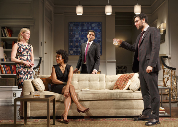Gretchen Mol, Karen Pittman, Hari Dhillon, and Josh Radnor in Ayad Akhtar&#39;s Disgraced, directed by Kimberly Senior, at the Lyceum Theatre.