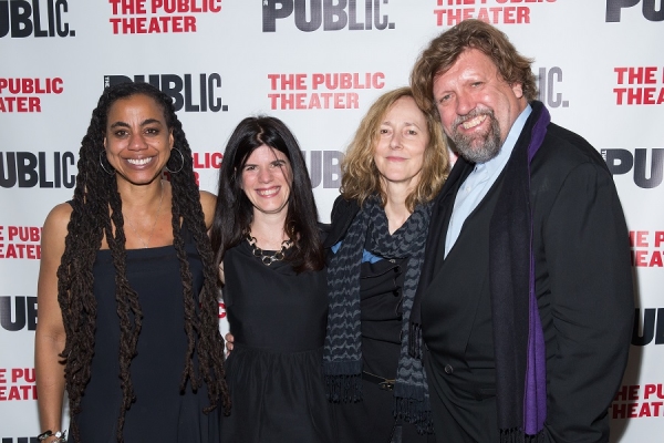 Playwright Suzan-Lori Parks (left) with Public Theater Associate Artistic Director Mandy Hackett, Father Comes Home From the Wars director Jo Bonney, and Artistic Director Oskar Eustis.