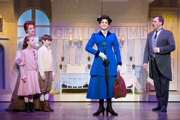 Rebecca Robbins, Grace Matwijec, Nicky Torchia, Lindsey Bliven, and Jeffrey Coon in Walnut Street Theatre&#39;s Mary Poppins.