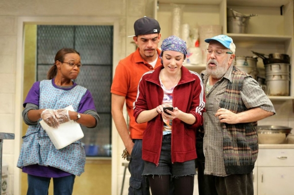 Quincy Tyler Bernstine, Ismenia Mendes, Bobby Moreno, and Lee Wilkof in Grand Concourse at the Peter Jay Sharp Theater.