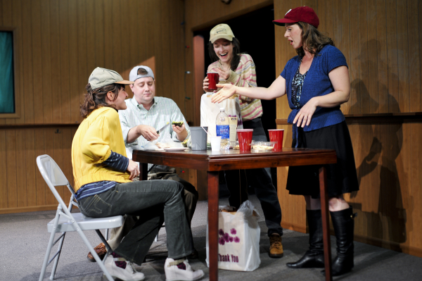 Brooke Bloom (third from right) and the world premiere cast of Clare Barron&#39;s You Got Older, directed by Anne Kauffman, at HERE. 