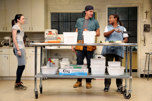 Ismenia Mendes, Bobby Moreno, and Quincy Tyler Bernstine in Heidi Schreck&#39;s Grand Concourse, directed by Kip Fagan, at Playwrights Horizons.