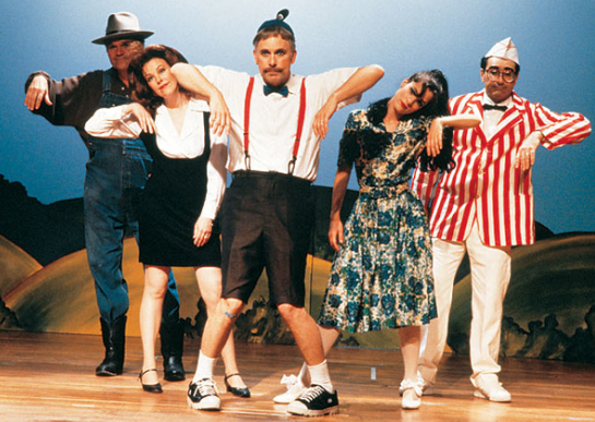 Fred Willard, Catherine O&#39;Hara, Christopher Guest, Parker Posey, and Eugene Levy in the Red, White and Blaine section of Waiting for Guffman.