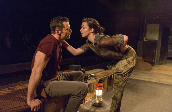 Hugh Jackman and Laura Donnelly perform a scene from Jez Butterworth&#39;s The River, directed by Ian Rickson, at Circle in the Square Theatre.