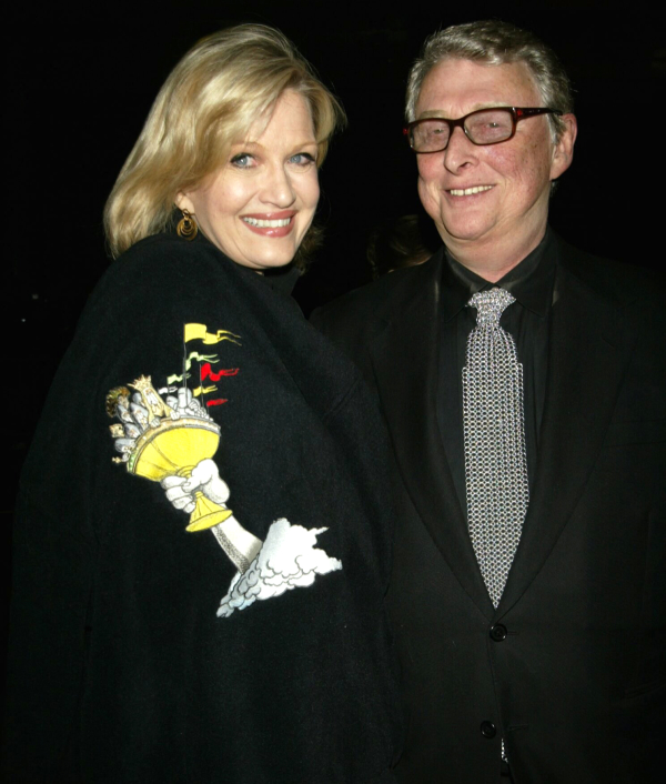 Diane Sawyer and MIke Nichols show off their Monty Python&#39;s Spamalot swag at that musical&#39;s opening-night celebration in 2005.