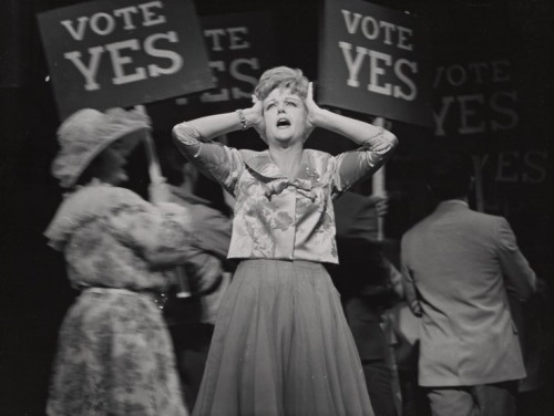 Angela Lansbury as Cora Hoover Hooper in Arthur Laurents and Stephen Sondheim&#39;s Anyone Can Whistle, directed by Laurents at Broadway&#39;s Majestic Theatre in 1964.