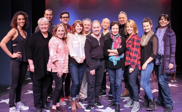 Stephen Flaherty and Lynn Ahrens (center) with cast members from the York Theatre Company production of My Favorite Year.