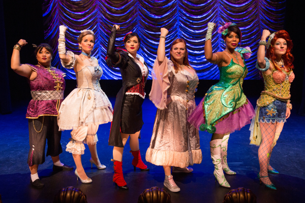 Lulu Picart, Becky Gulsvig, Michelle Knight, Jen Bechter, Soara-Joye Ross, and Alison Burns in Disenchanted!, directed by Fiely A. Matias, at the Theatre at St. Clement&#39;s.