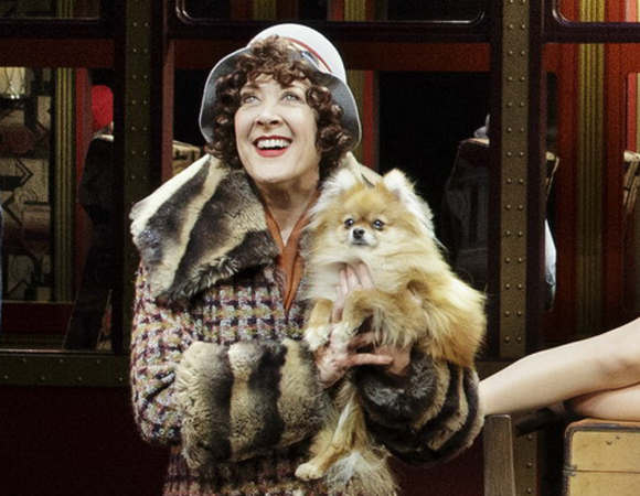 Karen Ziemba and Trixie in Bullets Over Broadway at the St. James Theatre.