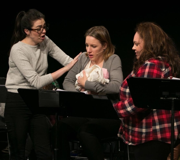 Barrett Wilbert Weed, Jessie Mueller, and Keala Settle in the reading of Waitress.