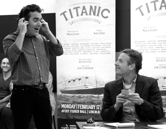 Original Titanic stars Brian d&#39;Arcy James and Martin Moran reunite on February 11 to rehearse &quot;The Proposal/The Night Was Alive&quot; in anticipation of a February 17 reunion concert at Avery Fisher Hall.