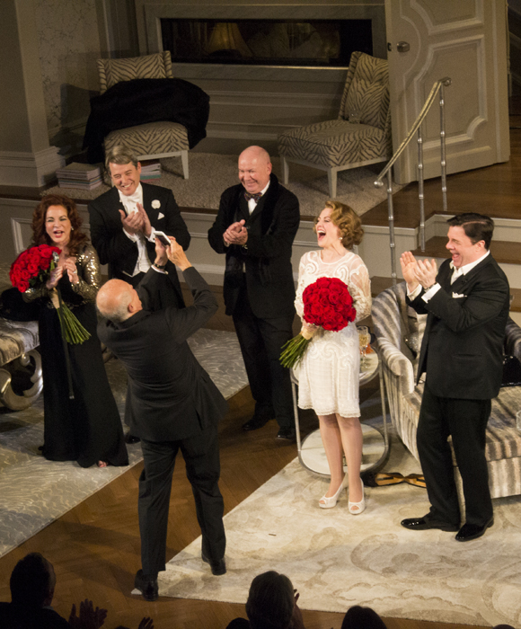 As Stockard Channing, Matthew Broderick, Jack O&#39;Brien, Megan Mullally, and Nathan Lane look on, Terrence McNally takes a selfie on the opening night of It&#39;s Only a Play on October 9.