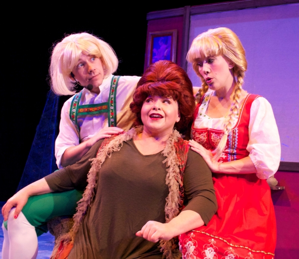 Joseph Keane, Lisa Valenzuela, and 
Misty Cotton in Troubadour Theater Company's The Snow QUEEN 
at the Falcon Theatre.