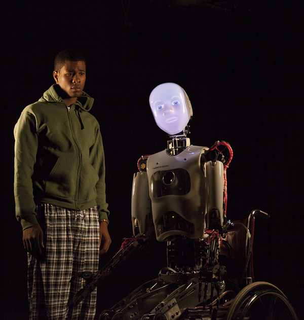 Alphonse Nicholson and RoboThespian starred in Francesca Talenti&#39;s The Uncanny Valley at The Brick Theater. Director Talenti explained that one of the problems with a mixed human-robot cast is that RoboThespian&#39;s lines don&#39;t always trigger in a timely manner. &quot;That was a real challenge for my human actor,&quot; Talenti explained, &quot;to not have that natural response.&quot;